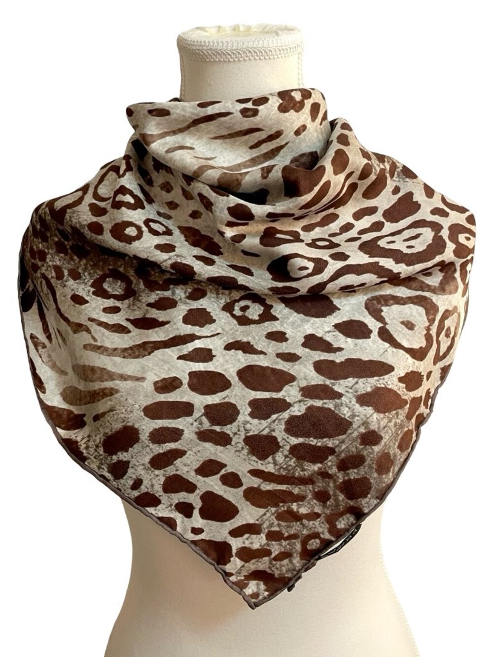Fraas Leopard Print Silk Scarf 34x35 Animal Print Hand Rolled Edges